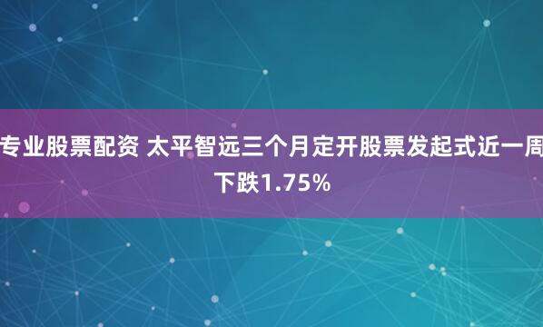 专业股票配资 太平智远三个月定开股票发起式近一周下跌1.75%